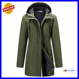 Women's Waterproof Fleece Lined Hooded Softshell Rain Jacket Windbreaker Coat